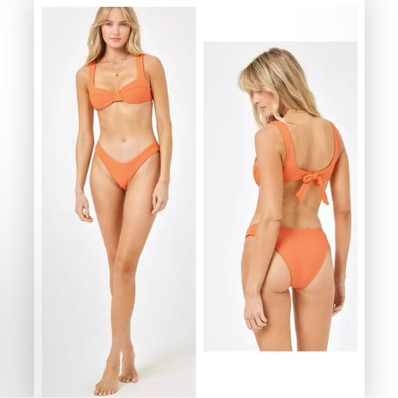 L*SPACE Eco Chic Repreve Sandy Bikini Nikita Tangerine Orange Large NWT $130 - Picture 1 of 6